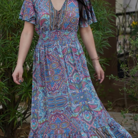 Paisley Print Half Butterfly Sleeves Midi Dress - Picture 8 of 14